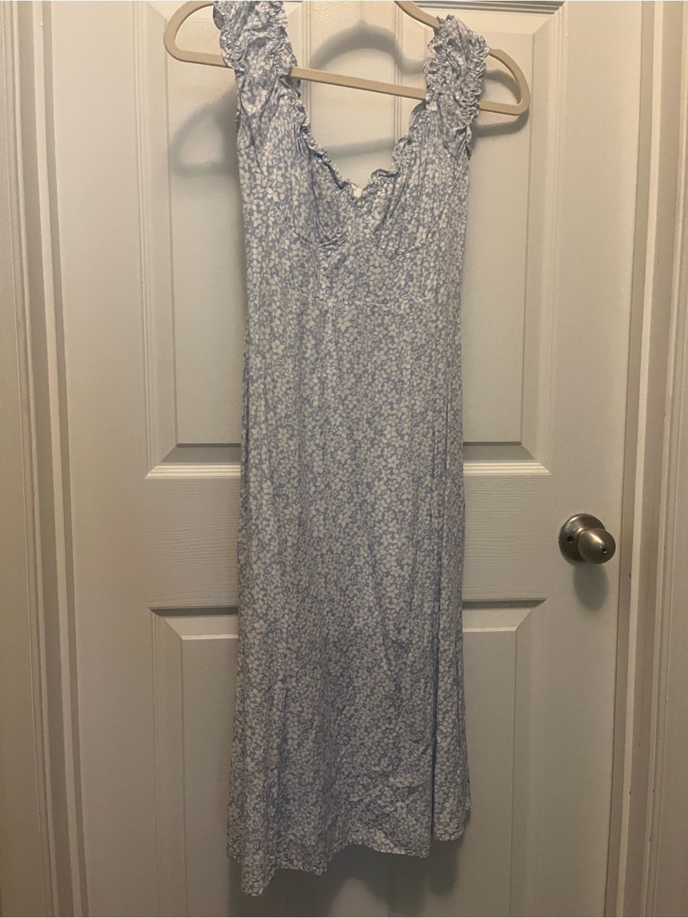 Petal & Pup Pale Blue Floral Ruffle maxi Dress